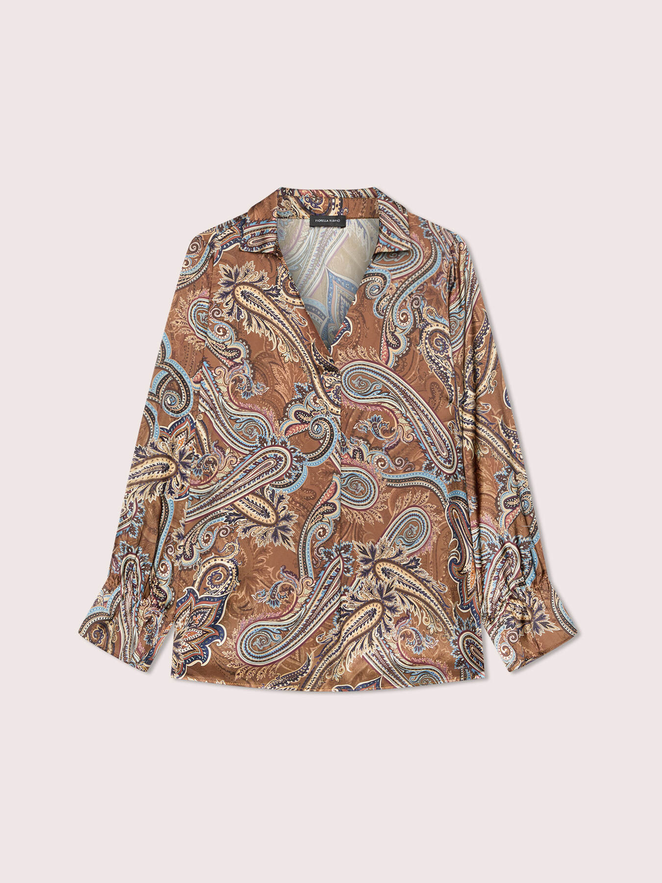 Printed satin blouse with collar image number 4