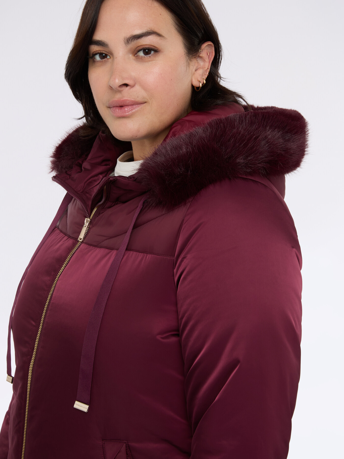 Bi-material down jacket with hood image number 3