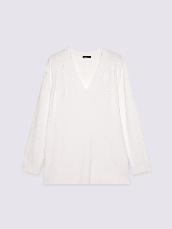 Maglia con scollo a v e ricamo floreale - vista alternativa | Fiorella Rubino