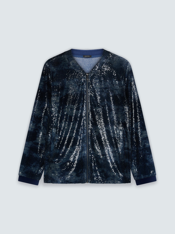 Felpa aperta in tulle con paillettes