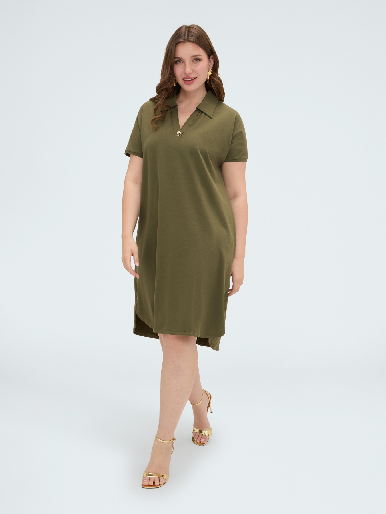 Dress with polo collar and jewel button image number 0