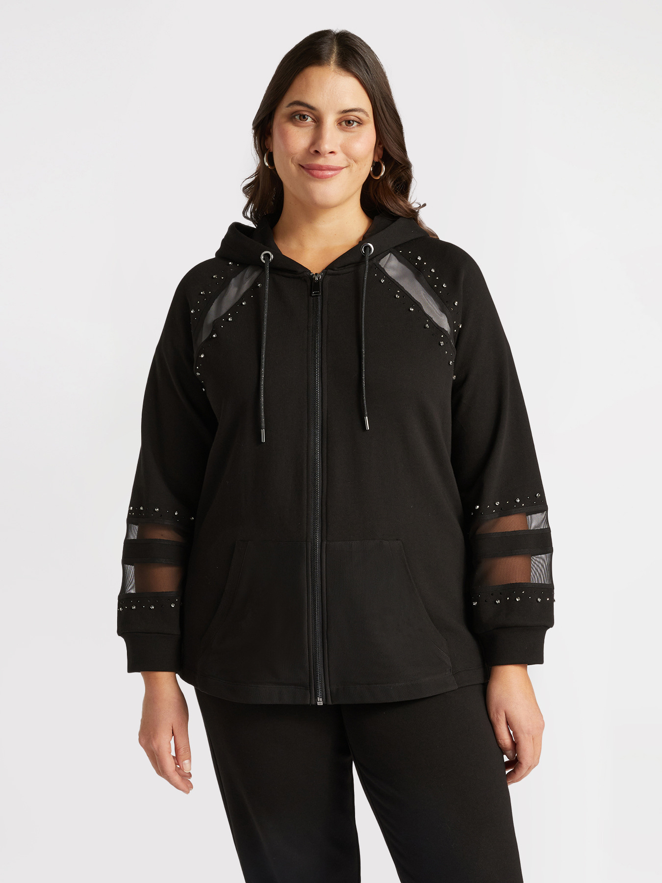 Sweatshirt mit Netzeins&auml;tzen und Strasssteinen image number 3