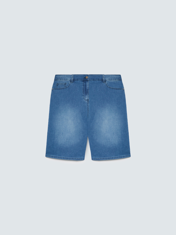Washed effect denim bermuda shorts