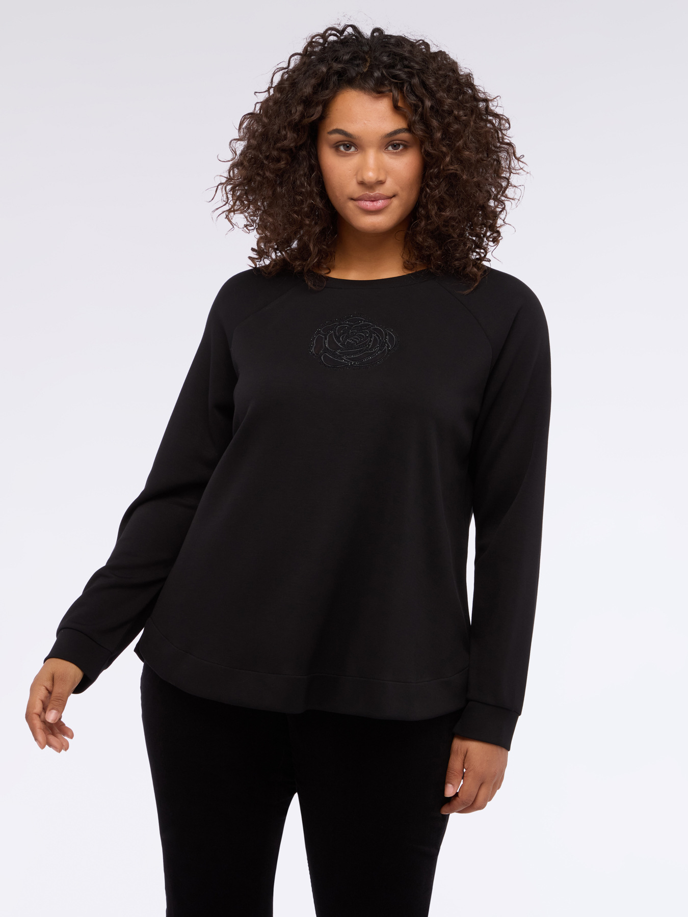 Sweatshirt with rhinestone flower image number 3