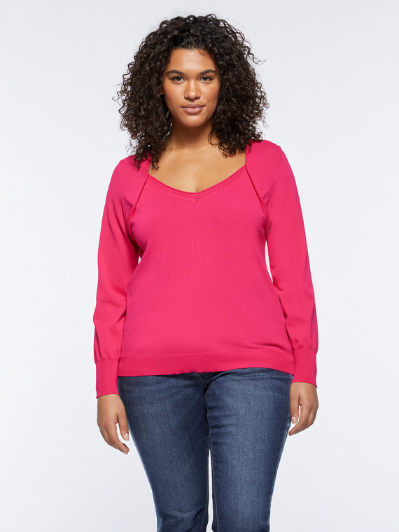 Fiorella Rubino - Maglia con scollo a cuore Donna, Fucsia Taglia: M (52-54 IT)
