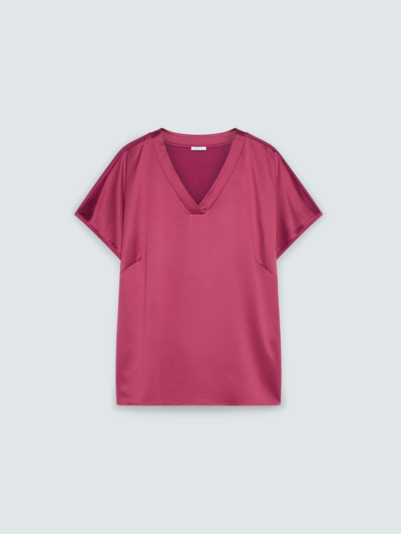 T-shirt bimaterica in raso viscosa