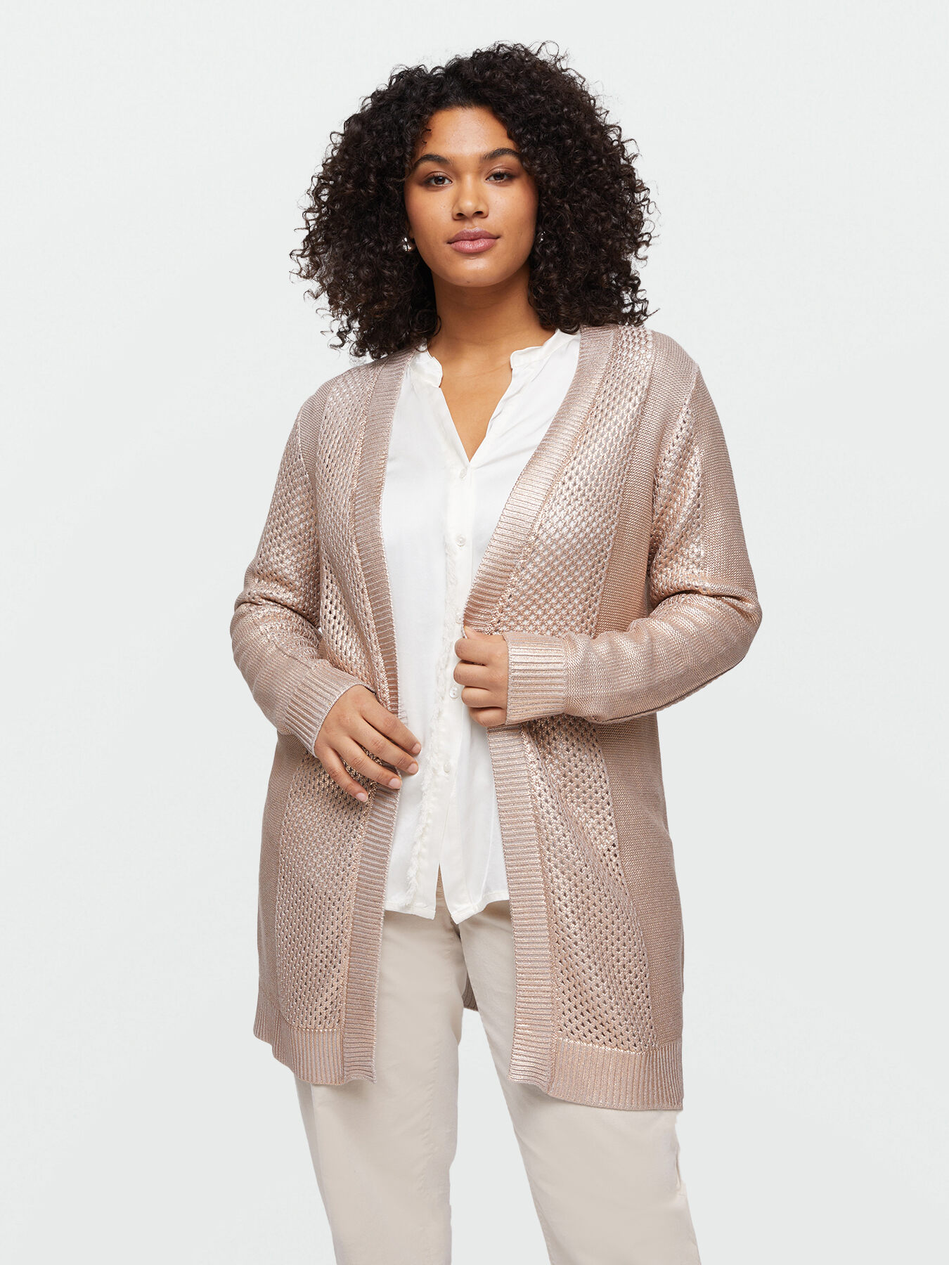 Cardigan mit Laminat-Effekt und Netzeinsatz image number 0