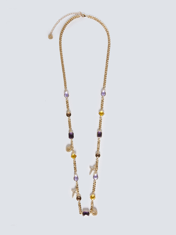 Lange Halskette mit Kristallen und Charms