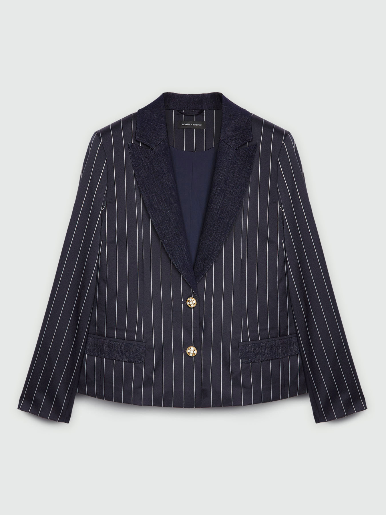 Pinstriped blazer with denim details image number 4