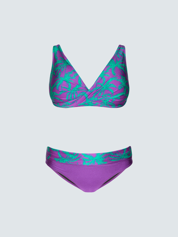 Bikini with tropical print and waist band