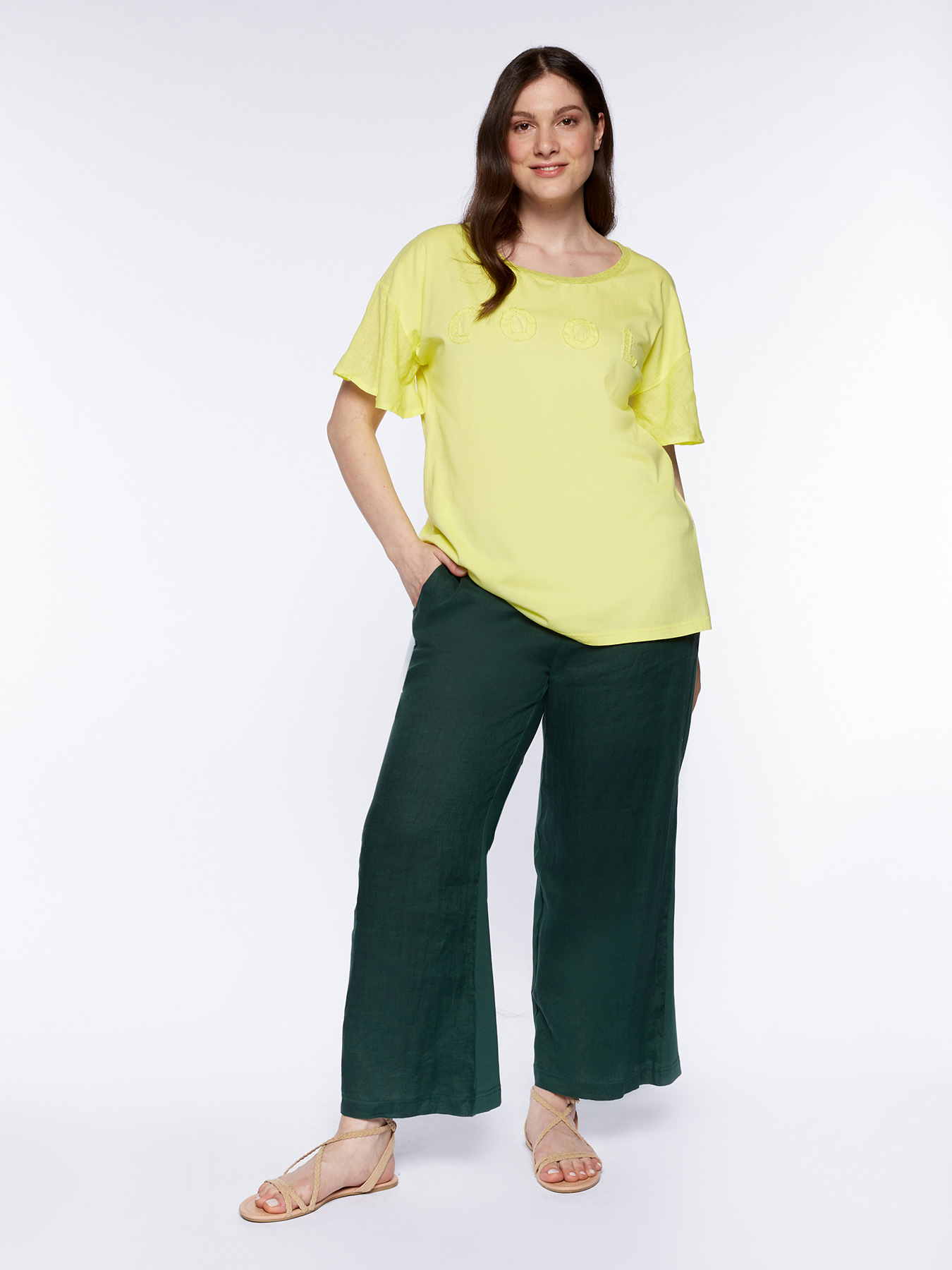 Dual-fabric T-shirt with embroidered lettering image number 2