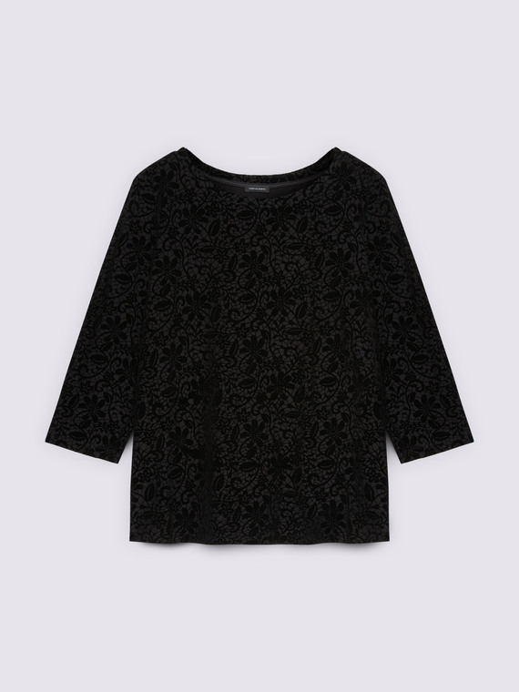 T-shirt in jersey con stampa pizzo in rilievo - vista alternativa | Fiorella Rubino