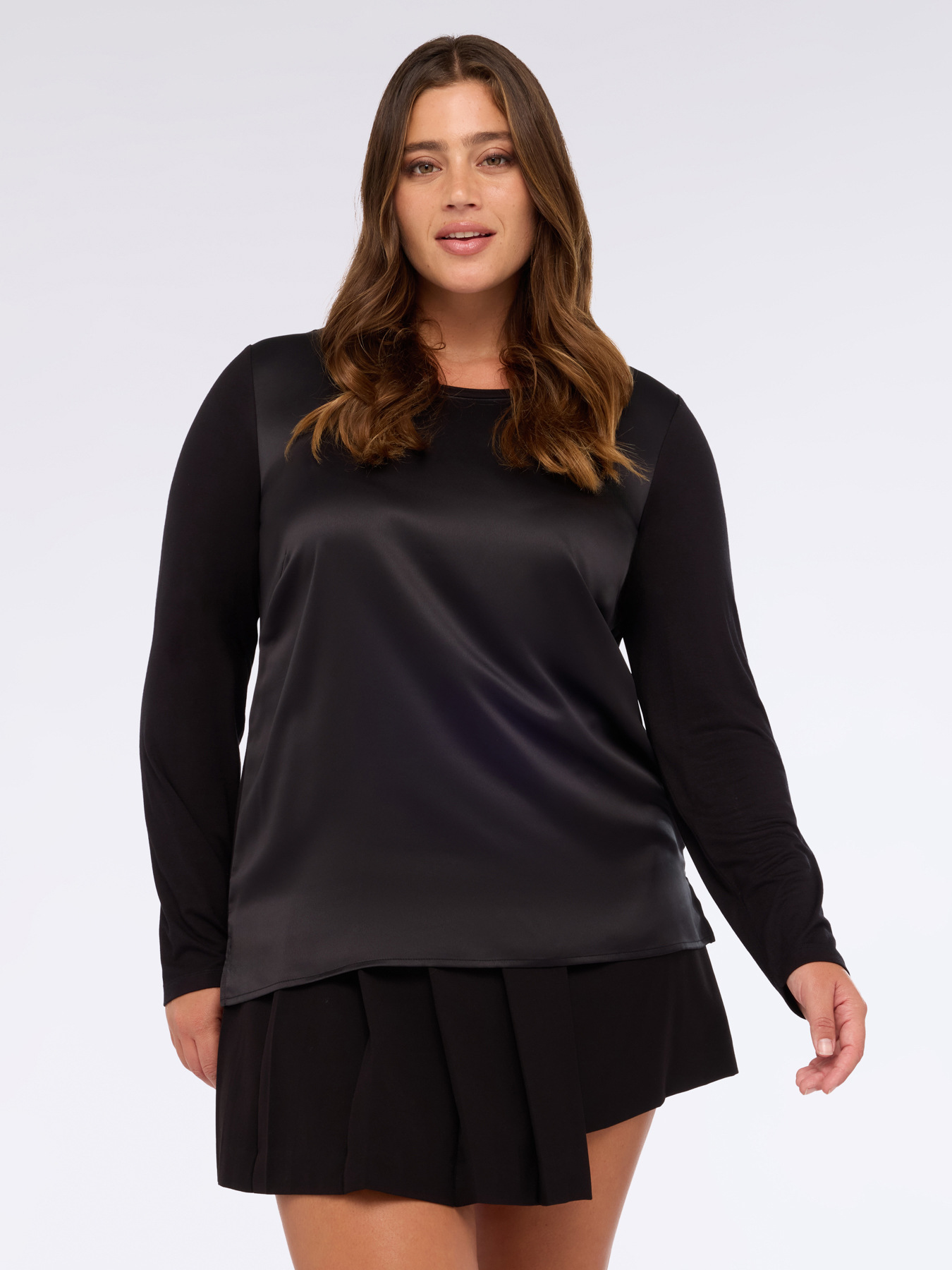 Two-material long-sleeved T-shirt image number 2