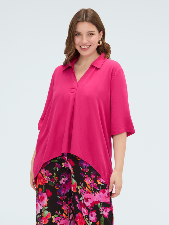 Boxy blouse with polo collar