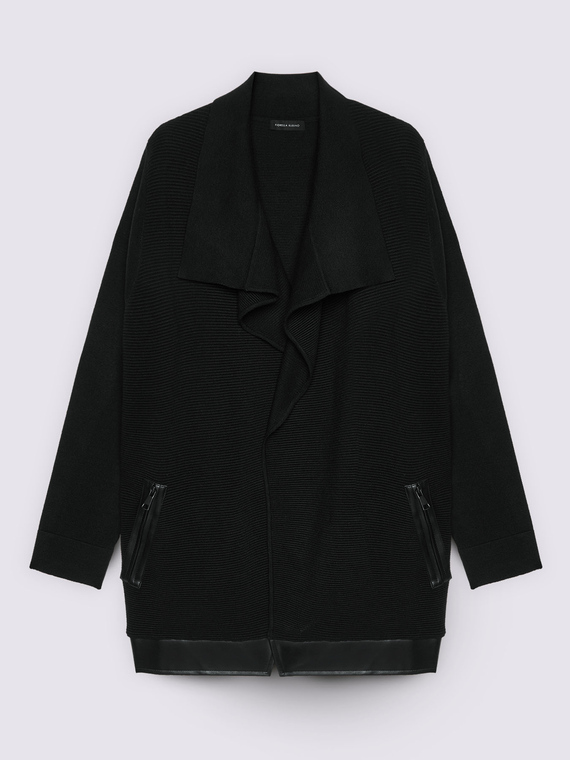 Cardigan with coated fabric details