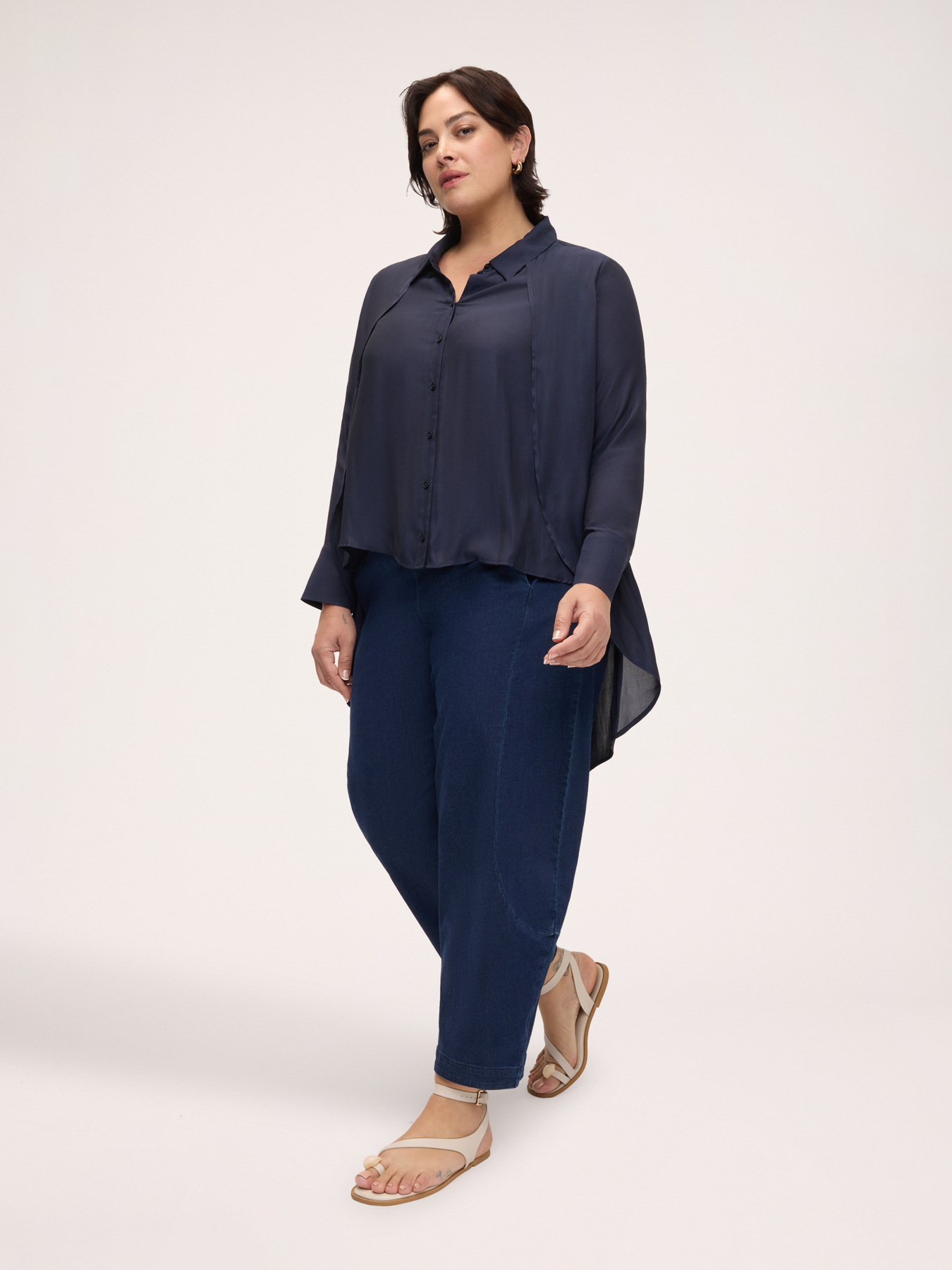 Georgette shirt with double-layer draping image number 2