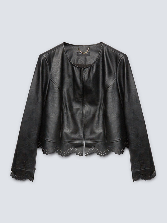 Short jacket with lace effect bottom