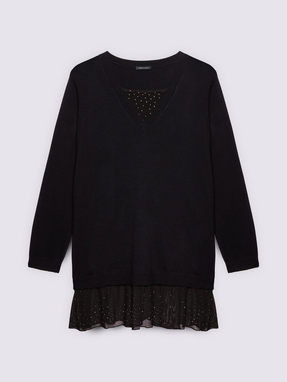 Maille avec d&eacute;tails en tulle et strass