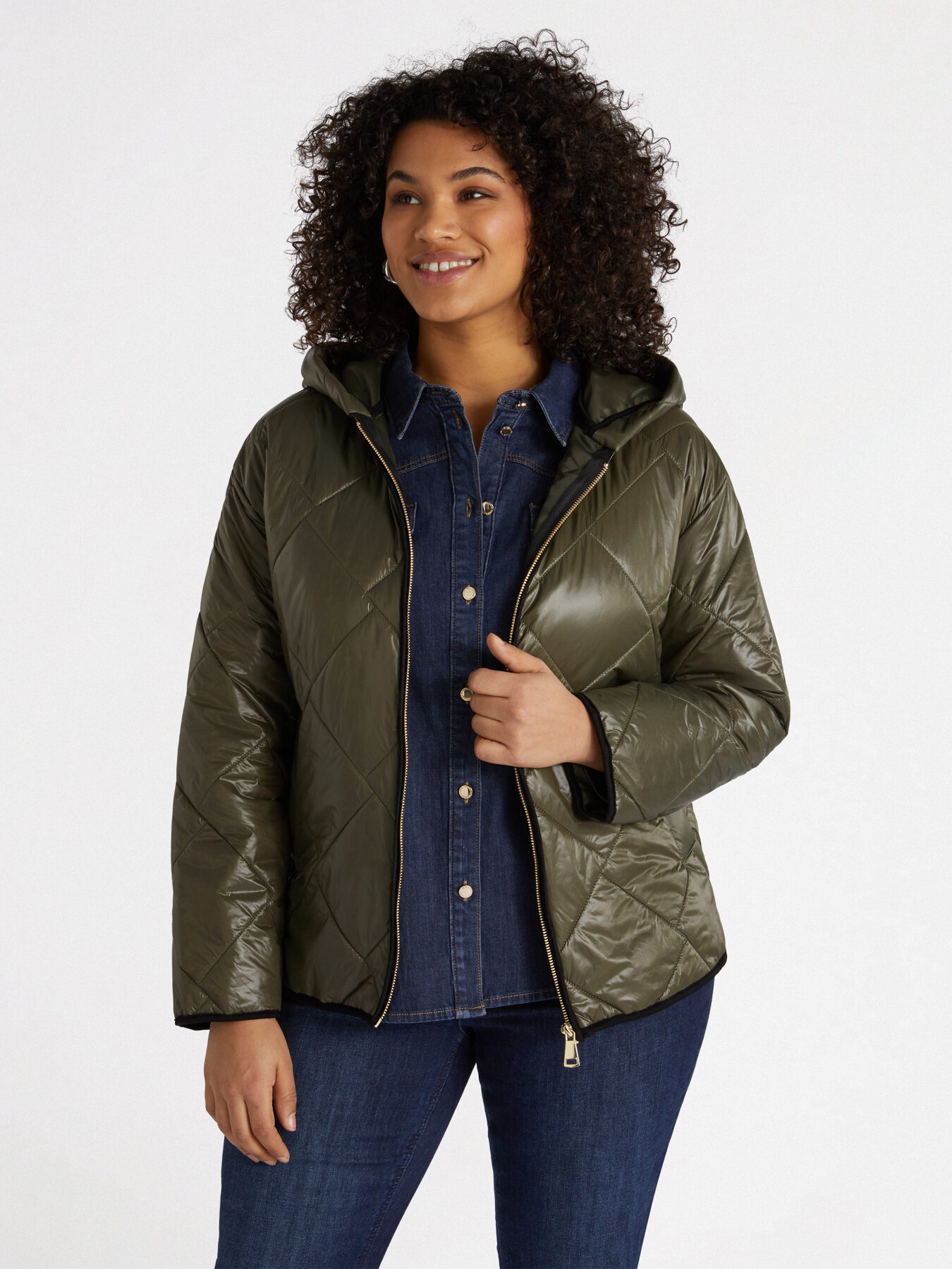 Shiny effect down jacket with hood image number 0