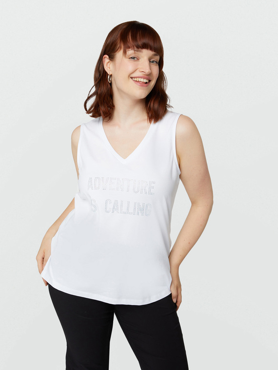 Fiorella Rubino - Top con scritta Donna, Bianco Taglia: L (56-58 IT)