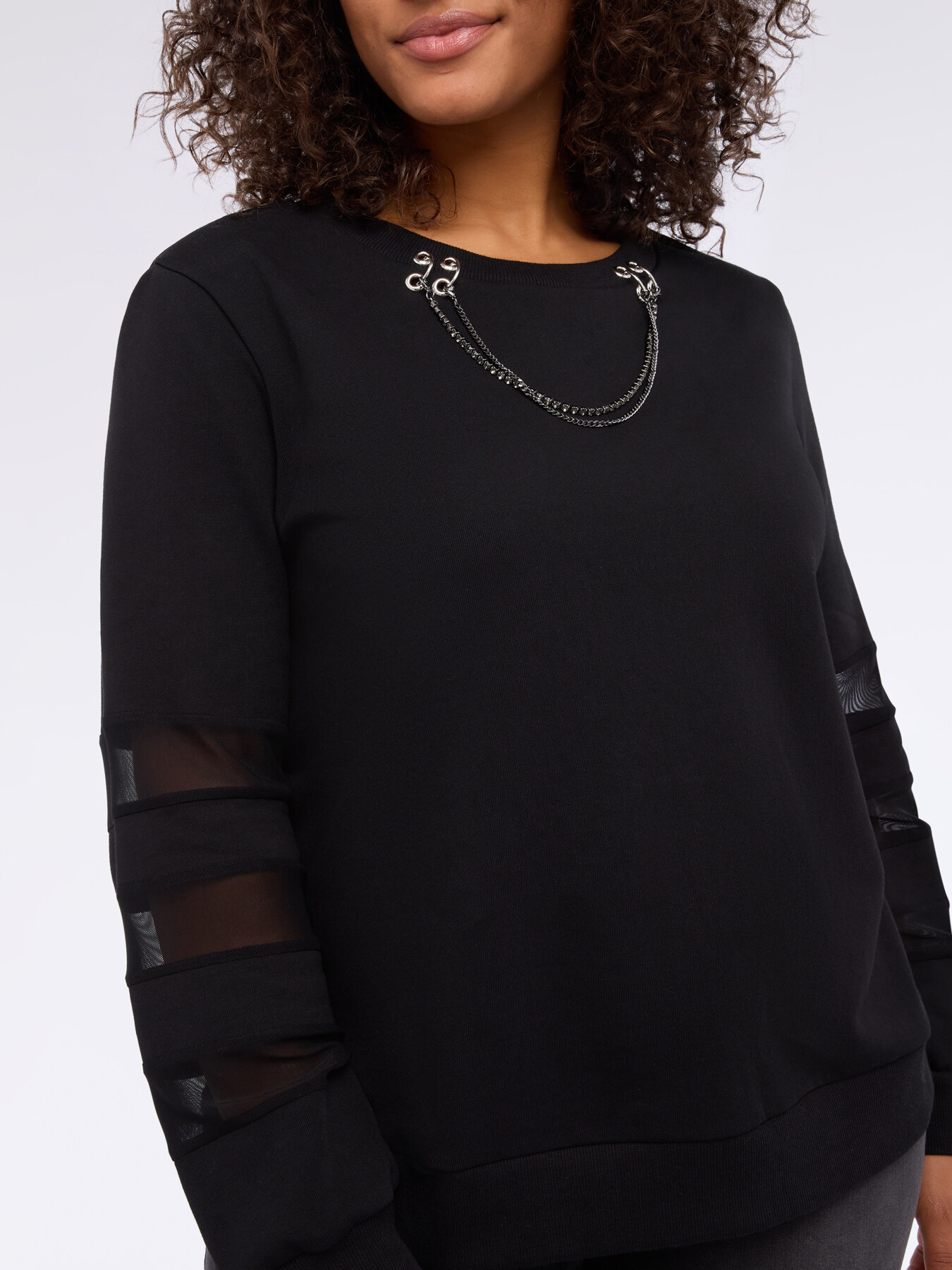 Sweatshirt with decorative chain detail and perforated inserts image number 3