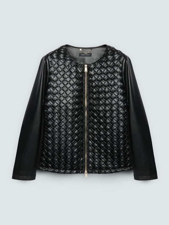 Biker jacket with woven detailing