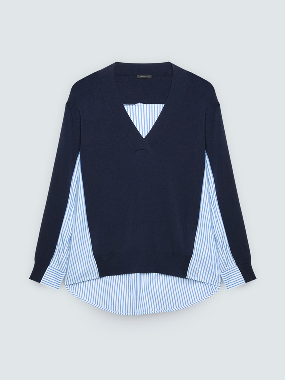 Pull col V avec inserts &agrave; rayures