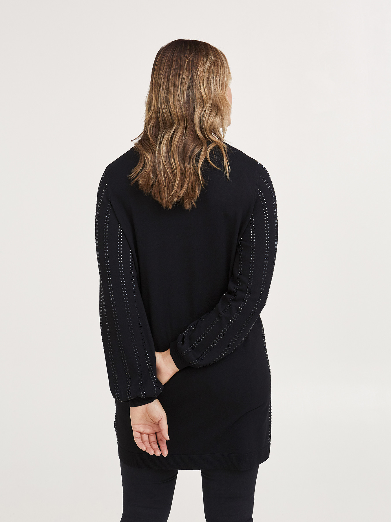 Long sweater with crystals on trims image number 1