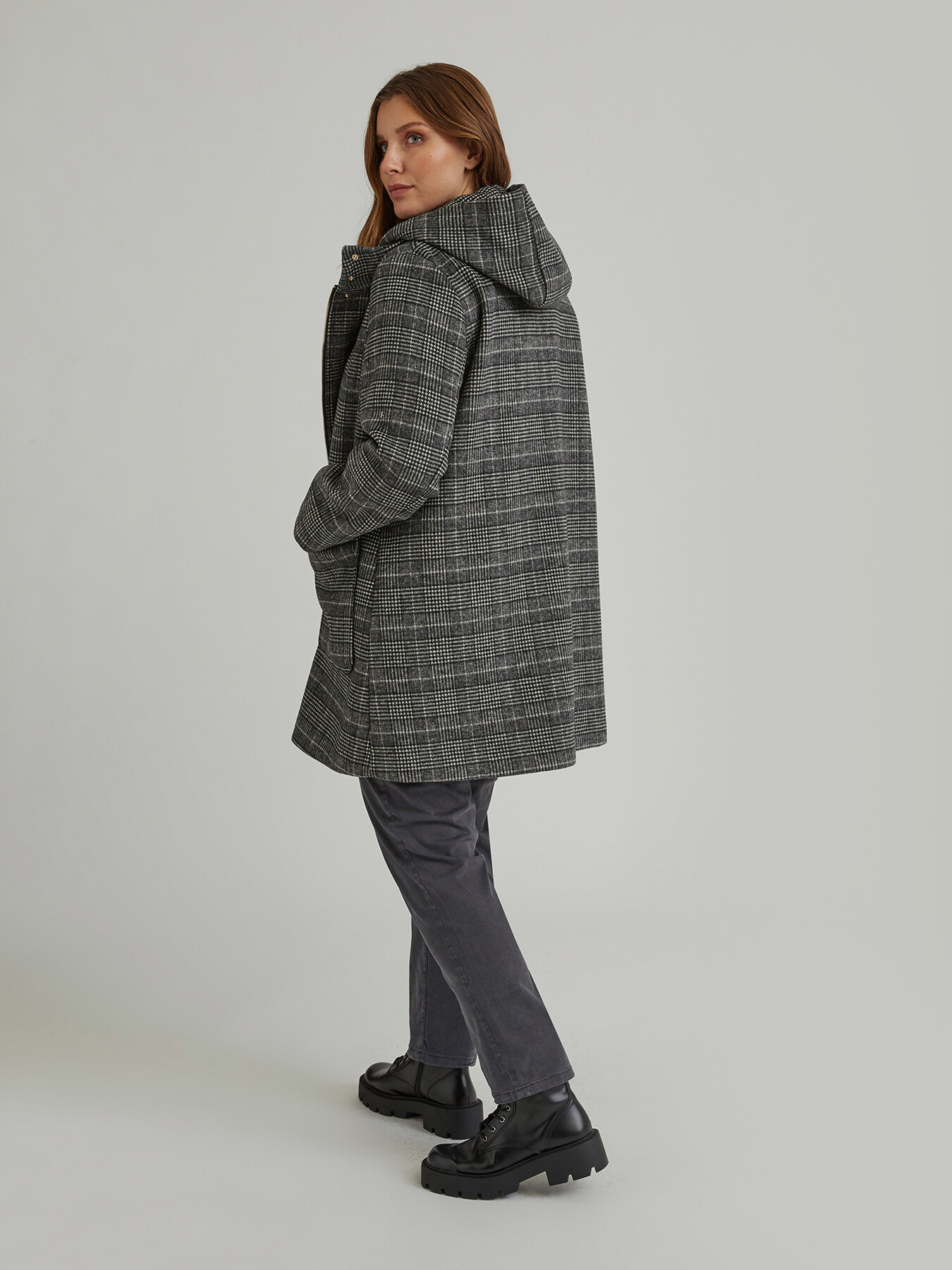 Mantel aus Glencheck mit Kapuze image number 1