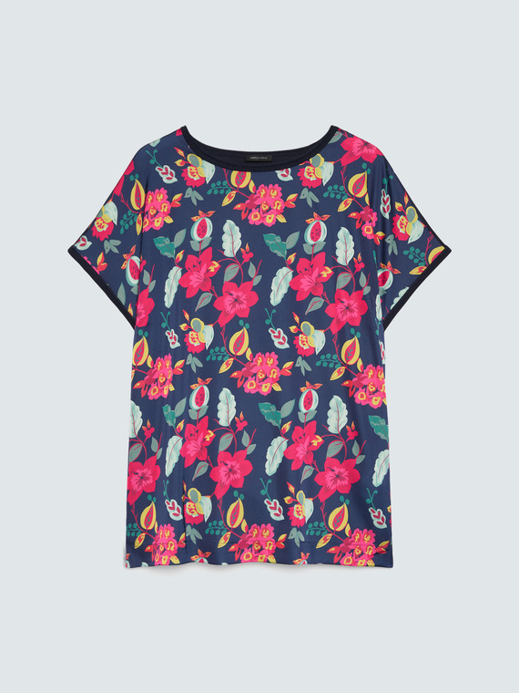 Two-tone knit top with floral print