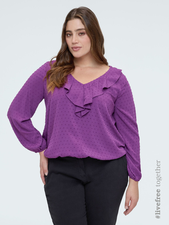 Blouse en plumetis &agrave; pois avec volant