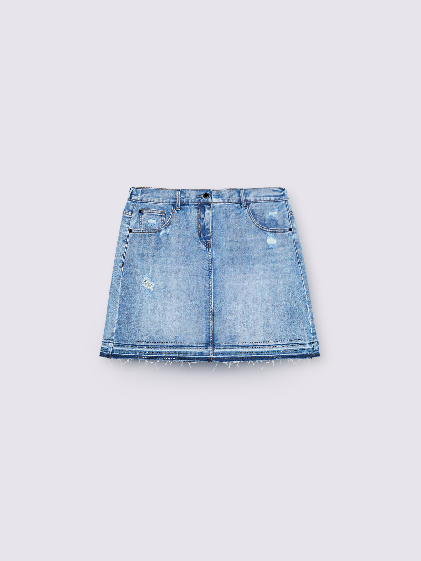 Mini-jupe en denim effet us&eacute; image number 5