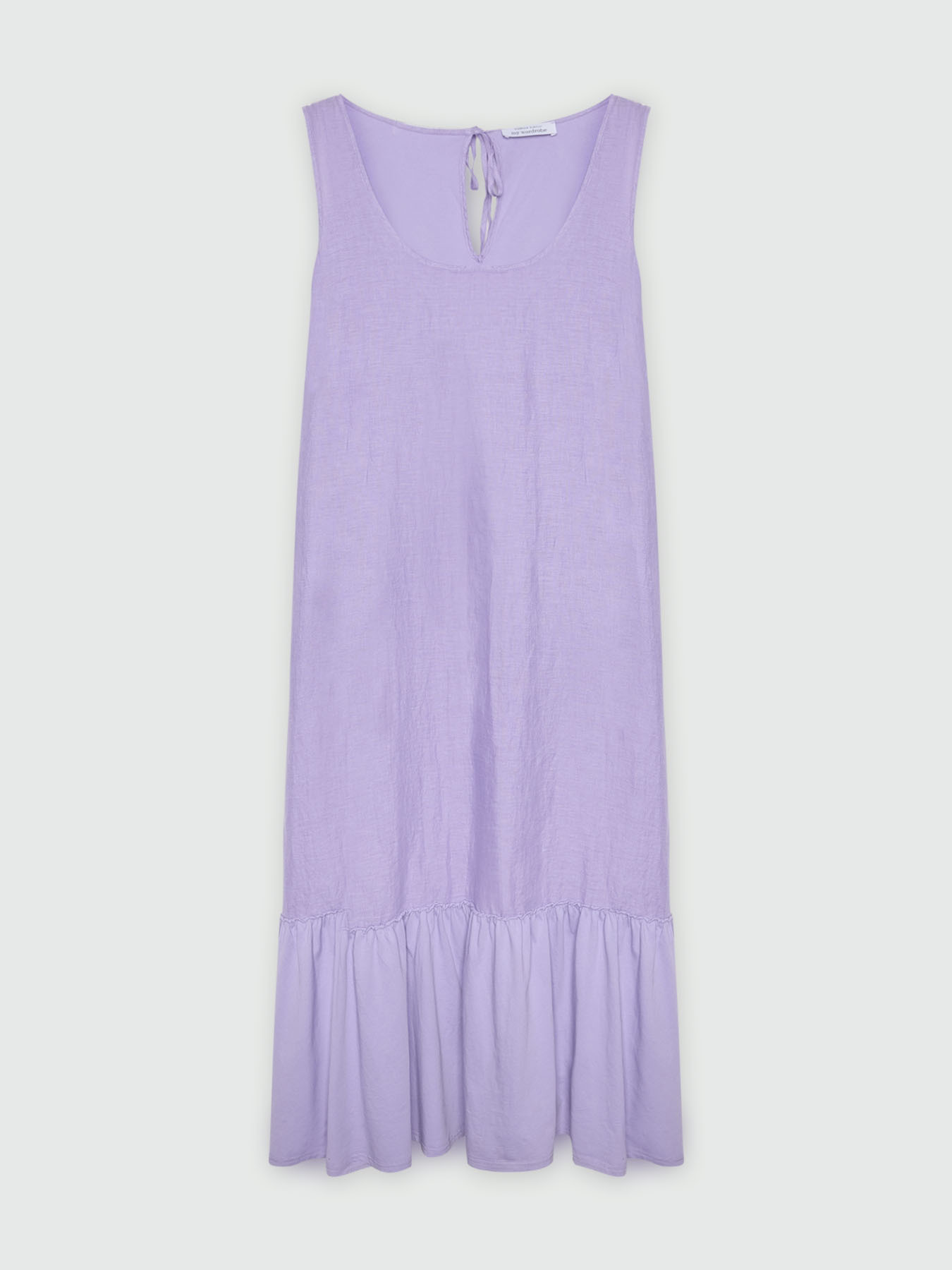 Long sleeveless linen dress with ruffle on the hem image number 5