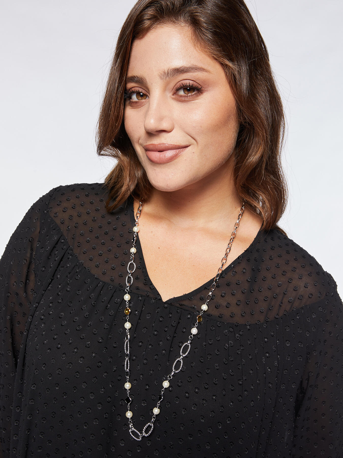 Collana lunga con perle e strass image number 2