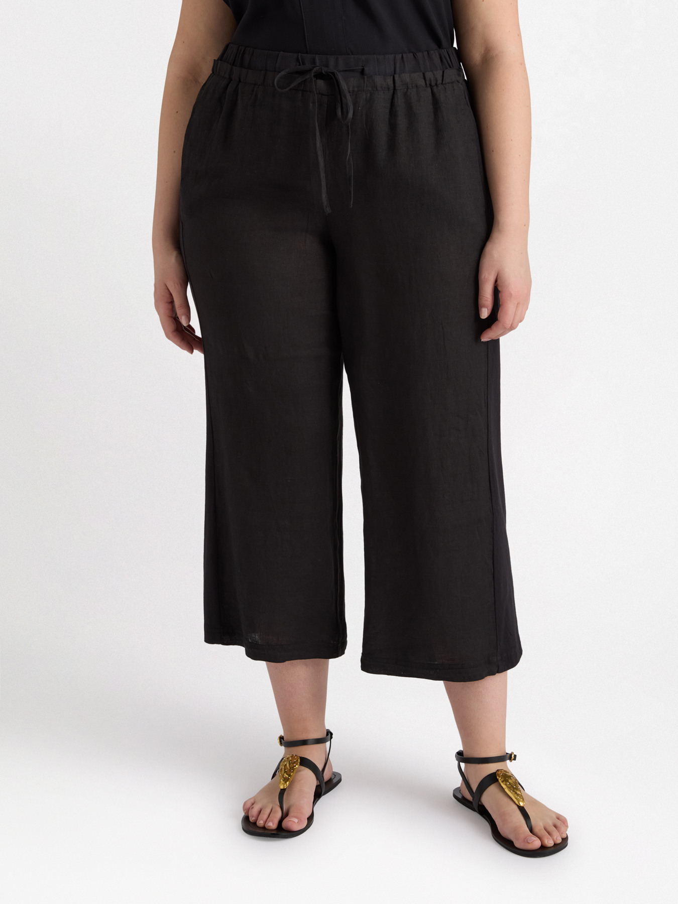 Pantalon en lin et jersey avec cordons image number 0