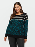Animal print sweater with striped top part image number 2