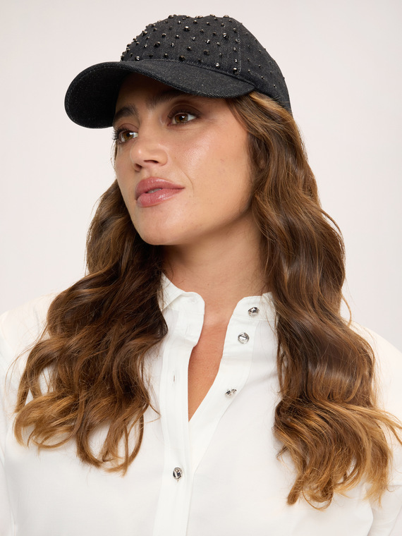 Denim hat with rhinestones