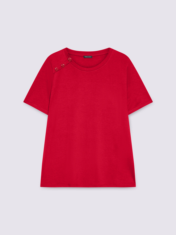 T-shirt in jersey con bottoni decorativi