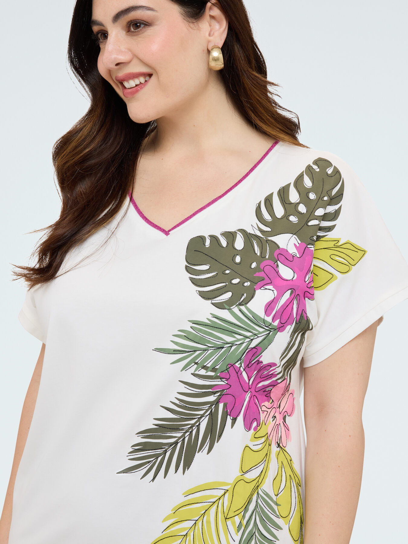 Cotton t-shirt with tropical print image number 2