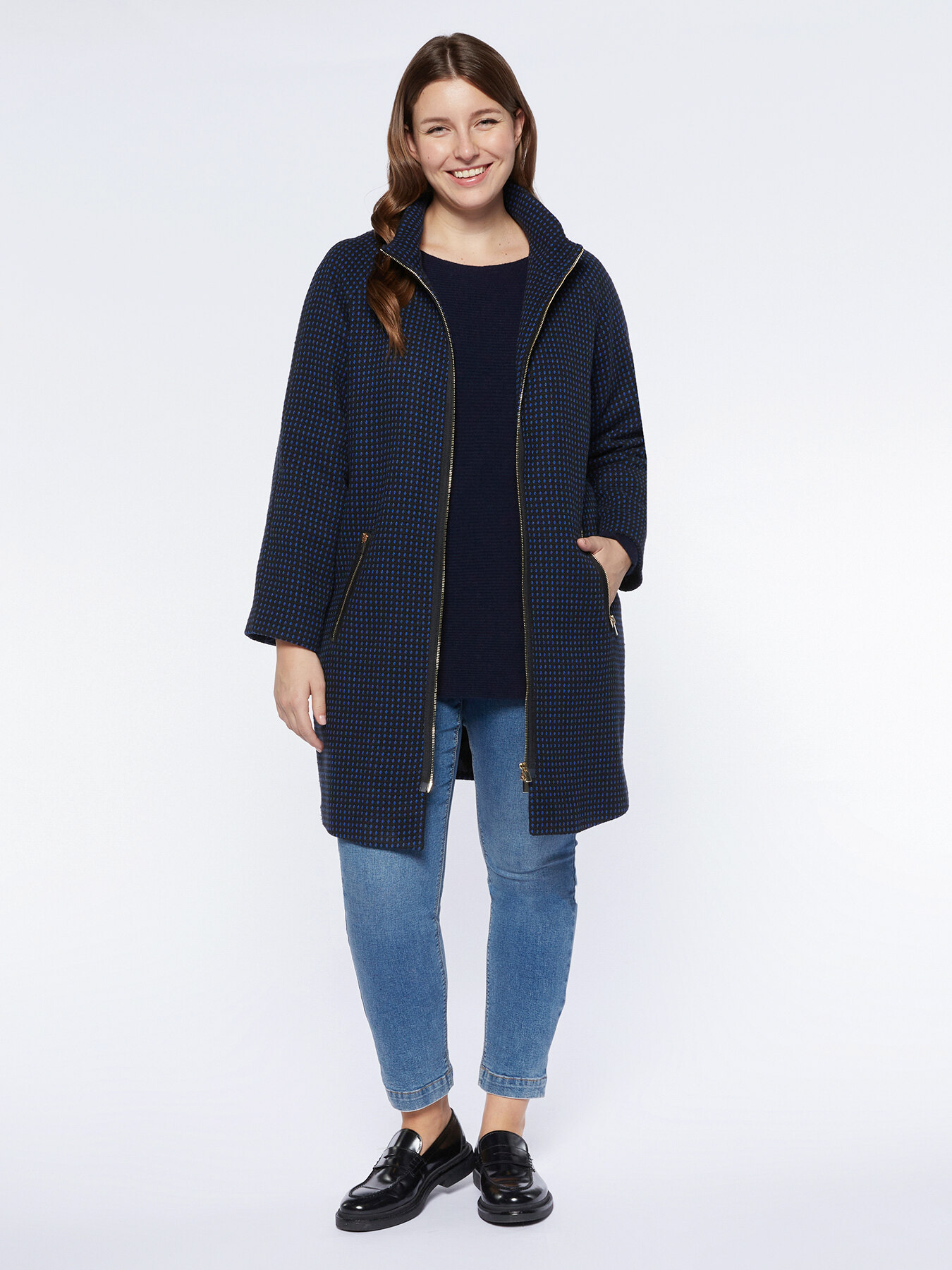 Cappotto bicolore con zip image number 3