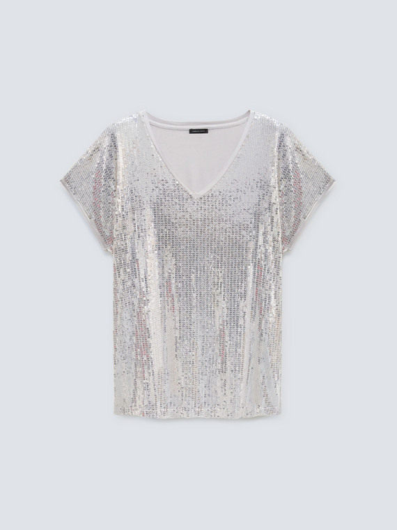 T-shirt in tulle con paillettes