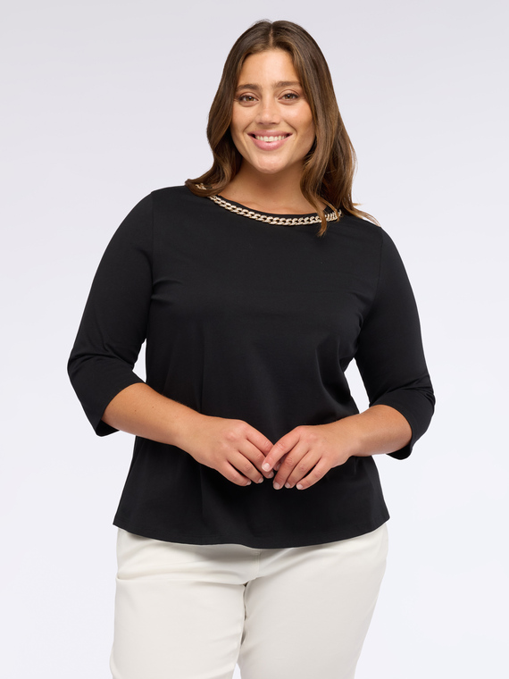 T-shirt in jersey con catena sullo scollo | Fiorella Rubino