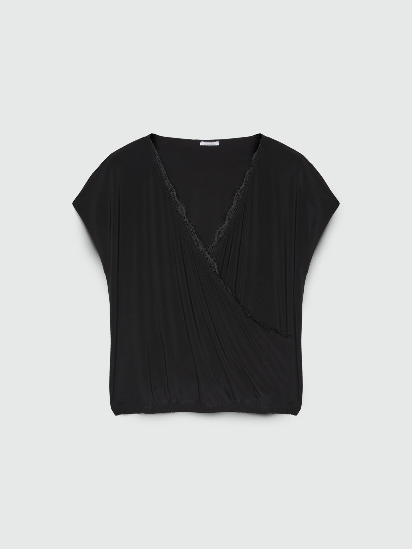 T-Shirt mit &Uuml;berkreuzung und Bord&uuml;ren aus Spitze image number 4