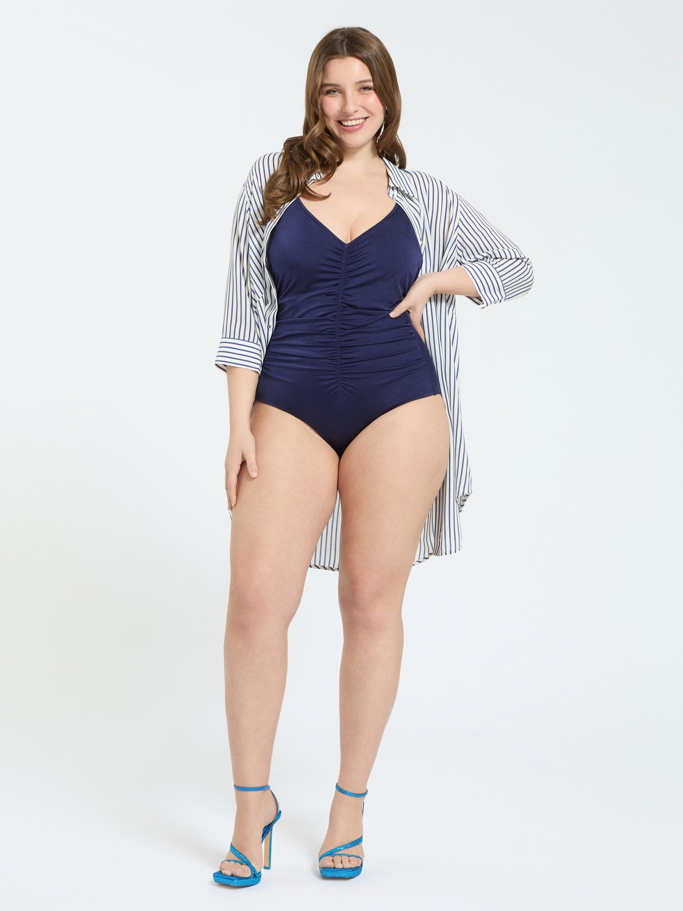 One-piece swimsuit with draping and luminous detail image number 3