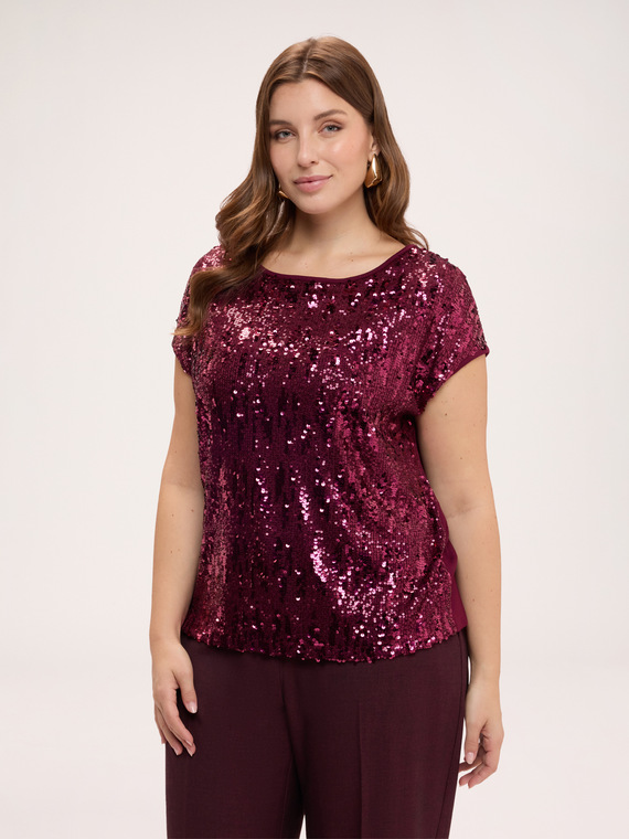 Two-material T-shirt with sequins