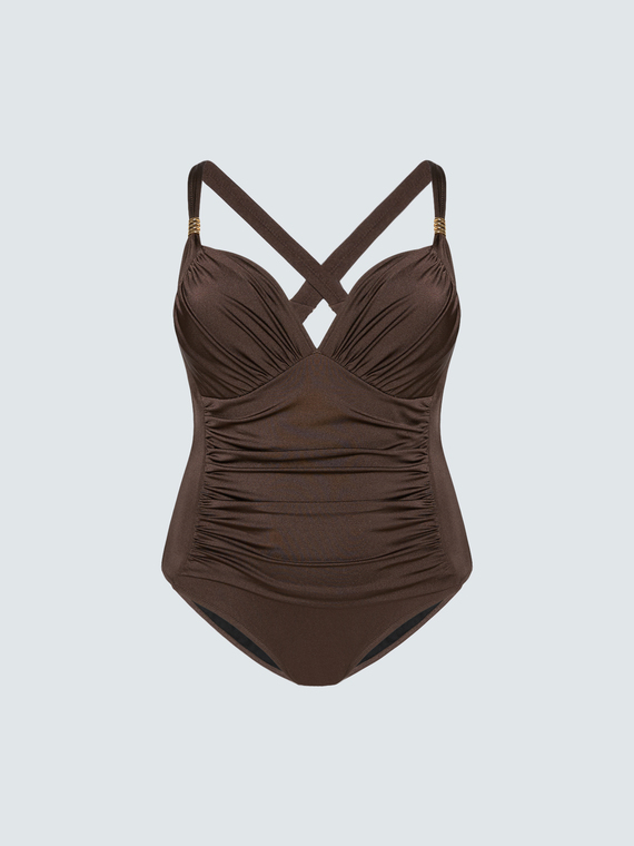 One-piece swimsuit with ruching on the side