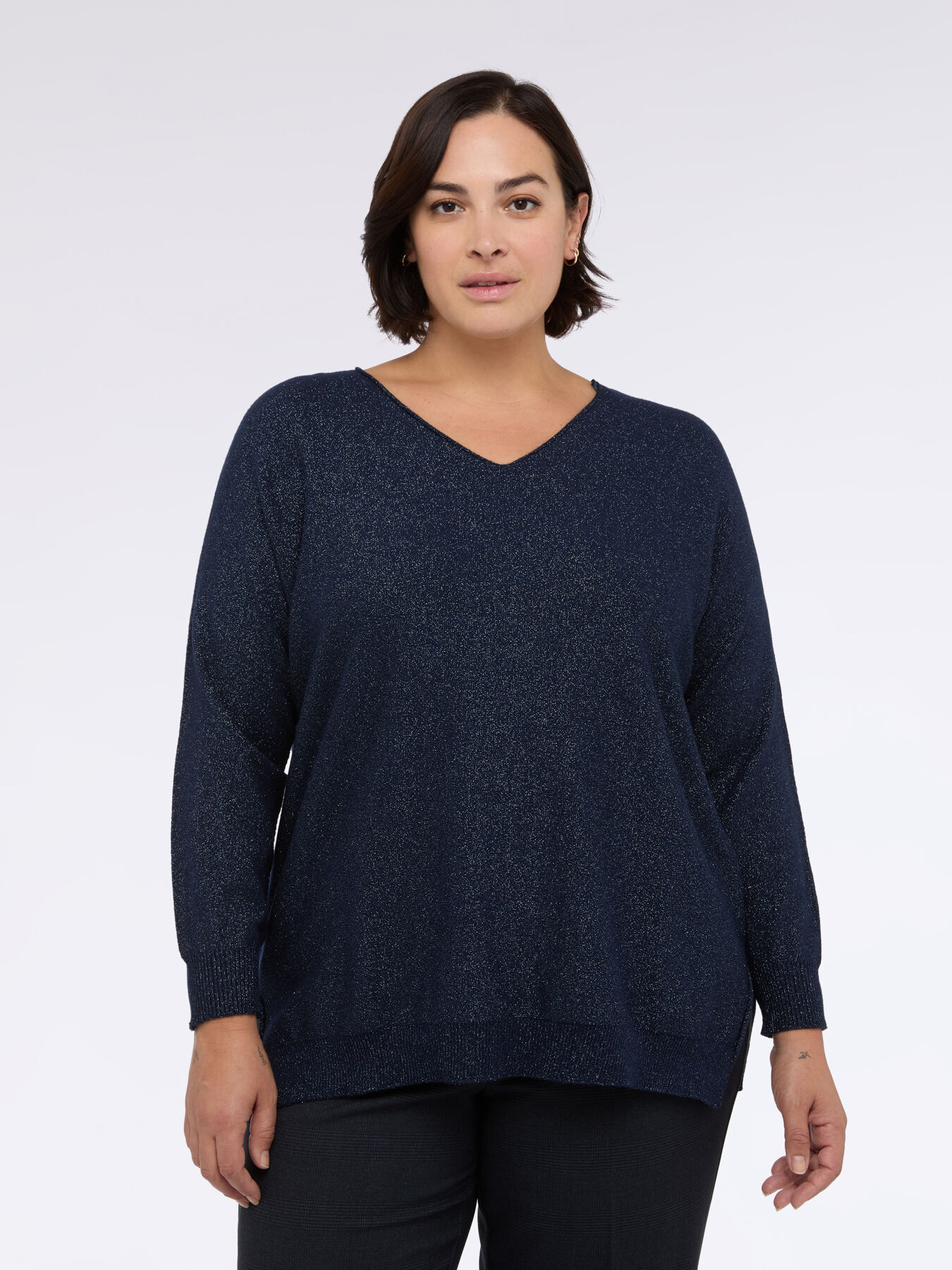 V-neck sweater in laminated fabric image number 3