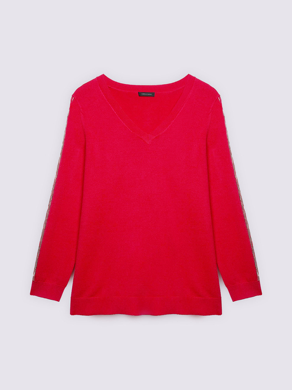 V-Ausschnitt-Shirt mit Strass-Applikationen