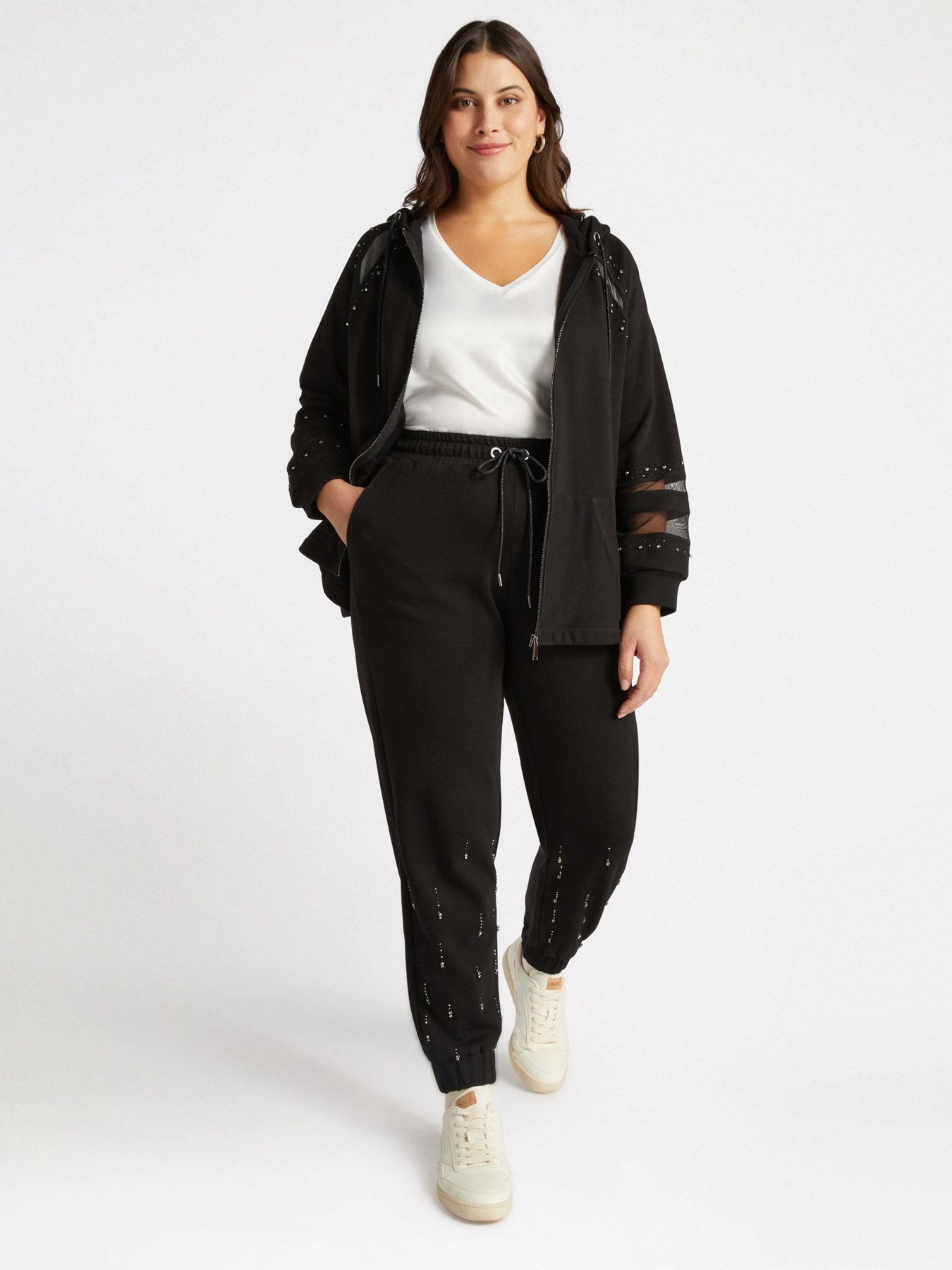 Embroidered joggers with rhinestones image number 1