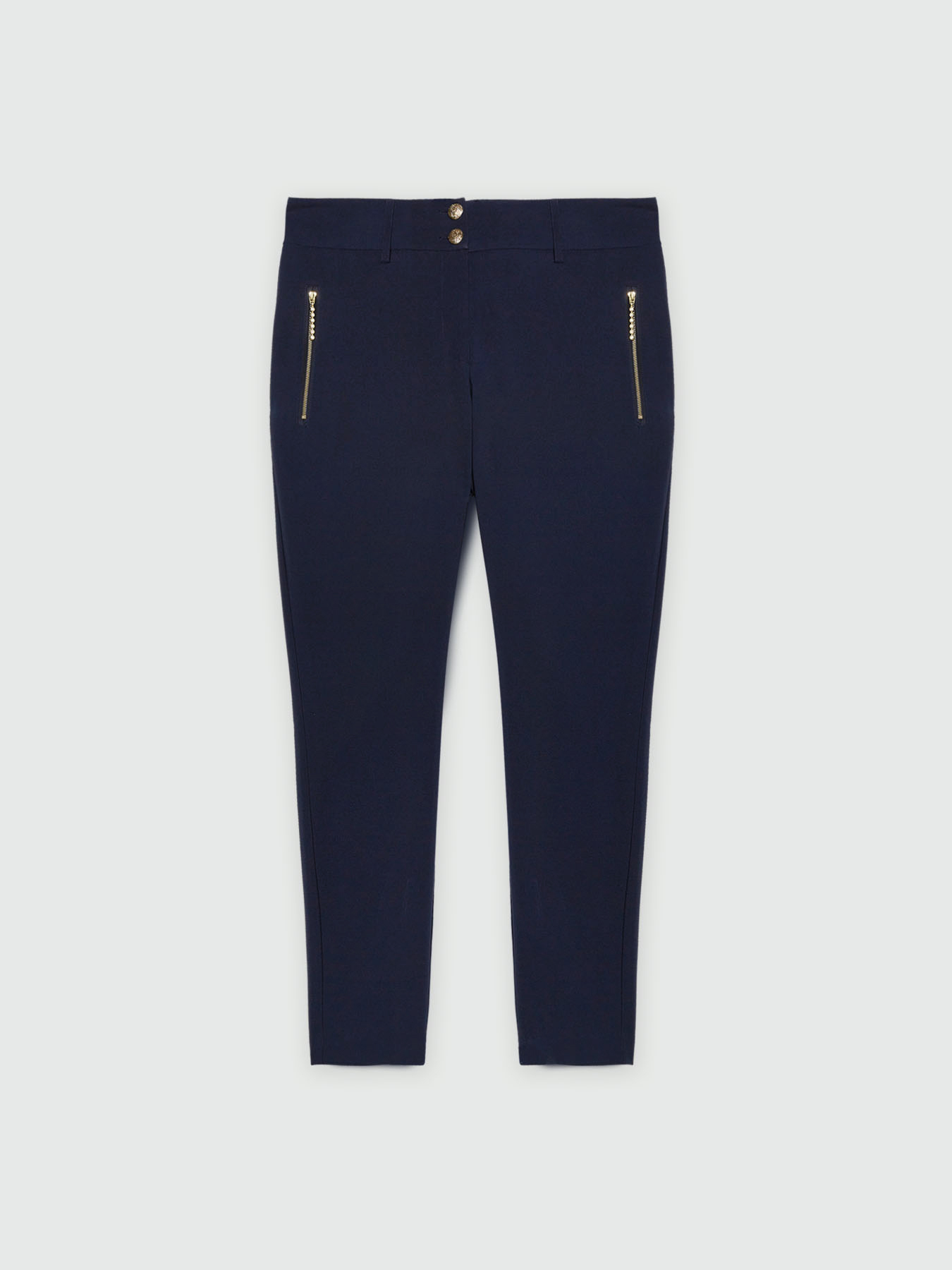 Skinny scuba trousers with zip and jewelled buttons image number 4